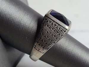 Mens Estate Sterling Silver Modernist Sapphire Ring 7.5g E2776