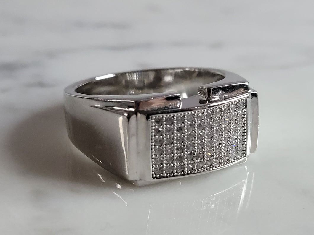 Mens Vintage Estate Sterling Silver CZ Ring 11.8g E2785