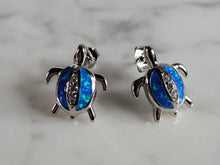Load image into Gallery viewer, Womens Sterling Silver Blue Opal Sea Turtle Earrings 4.3g E2827