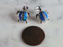 Load image into Gallery viewer, Womens Sterling Silver Blue Opal Sea Turtle Earrings 4.3g E2827