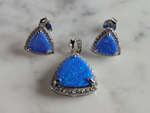 Load image into Gallery viewer, Womens Sterling Silver Modernist Blue Opal Earrings &amp; Pendant Set 4.8g E2863