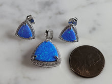 Load image into Gallery viewer, Womens Sterling Silver Modernist Blue Opal Earrings &amp; Pendant Set 4.8g E2863