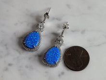 Load image into Gallery viewer, Womens Sterling Silver Modernist Blue Opal Earrings 5.0g E2873