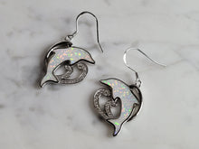 Load image into Gallery viewer, Womens Sterling Silver Modernist Opal Dolphin Earrings 6.7g E2874