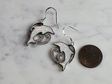 Load image into Gallery viewer, Womens Sterling Silver Modernist Opal Dolphin Earrings 6.7g E2874