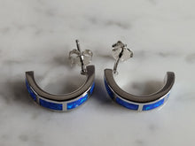 Load image into Gallery viewer, Womens Sterling Silver Modernist Blue Opal Earrings 4.5g E2881