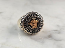 Load image into Gallery viewer, Mens Sterling Silver Two Tone Greek Key Medusa Ring 11.1g E3009
