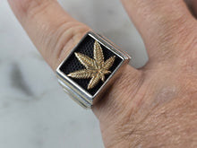Load image into Gallery viewer, Mens Two Tone Sterling Silver Cannabis Marijuana Pot Weed Band Ring 11.2g E3013