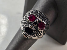Load image into Gallery viewer, Mens Sterling Silver Ruby Eyed Skull Ring 14.4g E3021