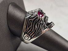 Load image into Gallery viewer, Mens Sterling Silver Ruby Eyed Skull Ring 14.4g E3021