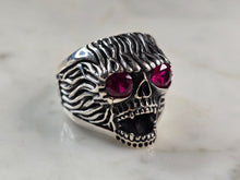 Load image into Gallery viewer, Mens Sterling Silver Ruby Eyed Skull Ring 14.4g E3021