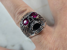 Load image into Gallery viewer, Mens Sterling Silver Ruby Eyed Skull Ring 14.4g E3021