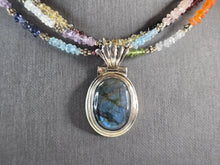 Load image into Gallery viewer, Womens Vintage Sterling Silver Labradorite Pendant Beaded Necklace 46.2g E3024