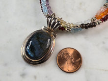 Load image into Gallery viewer, Womens Vintage Sterling Silver Labradorite Pendant Beaded Necklace 46.2g E3024