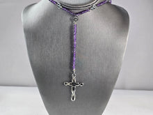 Load image into Gallery viewer, Womens Sterling Silver Beaded Amethyst Cross Pendant w/ Peace Sign 19.4g E3029