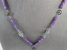 Load image into Gallery viewer, Womens Sterling Silver Beaded Amethyst Cross Pendant w/ Peace Sign 19.4g E3029