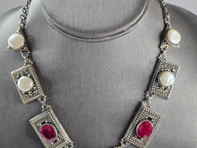 Load image into Gallery viewer, Womens Estate Sterling Silver Natural Ruby Pearl Pendant Necklace 57.2g E3031