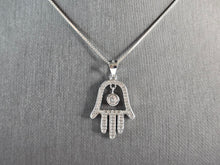 Load image into Gallery viewer, Womens Sterling Silver Hamsa Hand Pendant Necklace 5.3g E3042