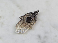 Load image into Gallery viewer, Womens Mother of Pearl ? Religious Hamsa Hand Pendant E3043