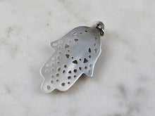 Load image into Gallery viewer, Womens Mother of Pearl ? Religious Hamsa Hand Pendant E3043