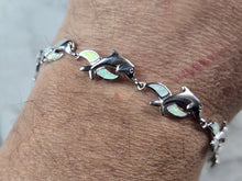 Load image into Gallery viewer, Womens Sterling Silver Opal Dolphin Bracelet 12.0g E3126