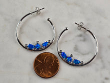 Load image into Gallery viewer, Womens Sterling Silver Modernist Blue Opal Hoop Earrings 4.0g E3152