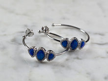 Load image into Gallery viewer, Womens Sterling Silver Modernist Blue Opal Hoop Earrings 4.9g E3153