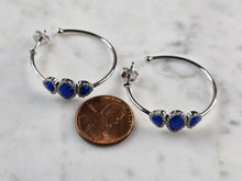 Load image into Gallery viewer, Womens Sterling Silver Modernist Blue Opal Hoop Earrings 4.9g E3153