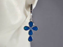 Load image into Gallery viewer, Womens Sterling Silver Blue Opal Cross Earrings 5.6g E3161