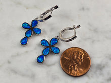 Load image into Gallery viewer, Womens Sterling Silver Blue Opal Cross Earrings 5.6g E3161