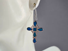 Load image into Gallery viewer, Womens Sterling Silver Blue Opal Cross Earrings 4.2g E3163