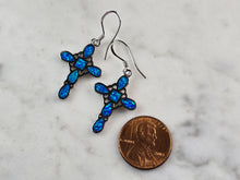 Load image into Gallery viewer, Womens Sterling Silver Blue Opal Cross Earrings 4.2g E3163