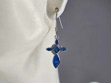 Load image into Gallery viewer, Womens Sterling Silver Blue Opal Cross Earrings 3.3g E3165