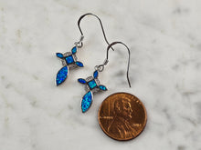 Load image into Gallery viewer, Womens Sterling Silver Blue Opal Cross Earrings 3.3g E3165