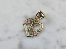 Load image into Gallery viewer, Womens 10K Yellow &amp; Rose Gold Initial Letter &quot; K &quot;  Heart Pendant 0.9g E3170