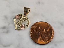 Load image into Gallery viewer, Womens 10K Yellow &amp; Rose Gold Initial Letter &quot; K &quot;  Heart Pendant 0.9g E3170