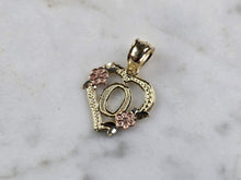 Load image into Gallery viewer, Womens 10K Yellow &amp; Rose Gold Initial Letter &quot; 0 &quot;  Heart Pendant 0.9g E3171