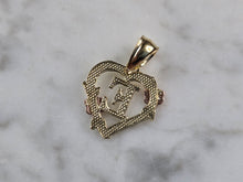 Load image into Gallery viewer, Womens 10K Yellow &amp; Rose Gold Initial Letter &quot; E &quot;  Heart Pendant 0.9g E3175
