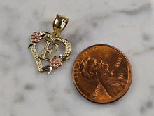Load image into Gallery viewer, Womens 10K Yellow &amp; Rose Gold Initial Letter &quot; E &quot;  Heart Pendant 0.9g E3175