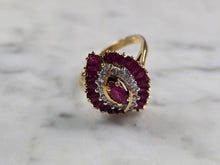 Load image into Gallery viewer, Womens Vintage Estate 14k Yellow Gold Pink Sapphire &amp; Diamond Ring 5.3g E3176