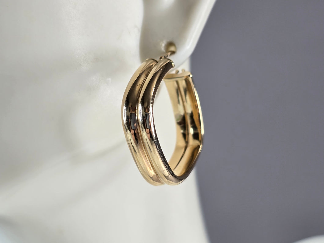 Pr of Womens Vintage Estate 14K Yellow Gold Modernist Hoop Earrings 2.4g E3177