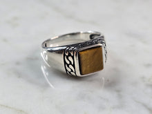 Load image into Gallery viewer, Mens Sterling Silver Modernist Tigers Eye Ring 6.2g E3225