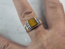 Load image into Gallery viewer, Mens Sterling Silver Modernist Tigers Eye Ring 6.2g E3225