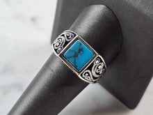 Load image into Gallery viewer, Mens Sterling Silver Modernist Turquoise Ring 6.3g E3226