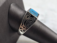 Load image into Gallery viewer, Mens Sterling Silver Modernist Turquoise Ring 6.3g E3226