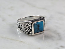 Load image into Gallery viewer, Mens Sterling Silver Modernist Turquoise Ring 6.3g E3226