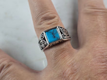 Load image into Gallery viewer, Mens Sterling Silver Modernist Turquoise Ring 6.3g E3226
