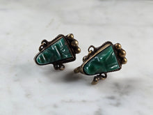 Load image into Gallery viewer, Womens Vintage Sterling Silver Green Onyx Mayan Aztec Earrings, 8.9g E3288