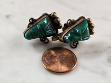 Load image into Gallery viewer, Womens Vintage Sterling Silver Green Onyx Mayan Aztec Earrings, 8.9g E3288