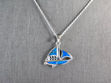 Load image into Gallery viewer, Womens Sterling Silver Blue Opal Sailboat Pendant Necklace 5.0g E3302